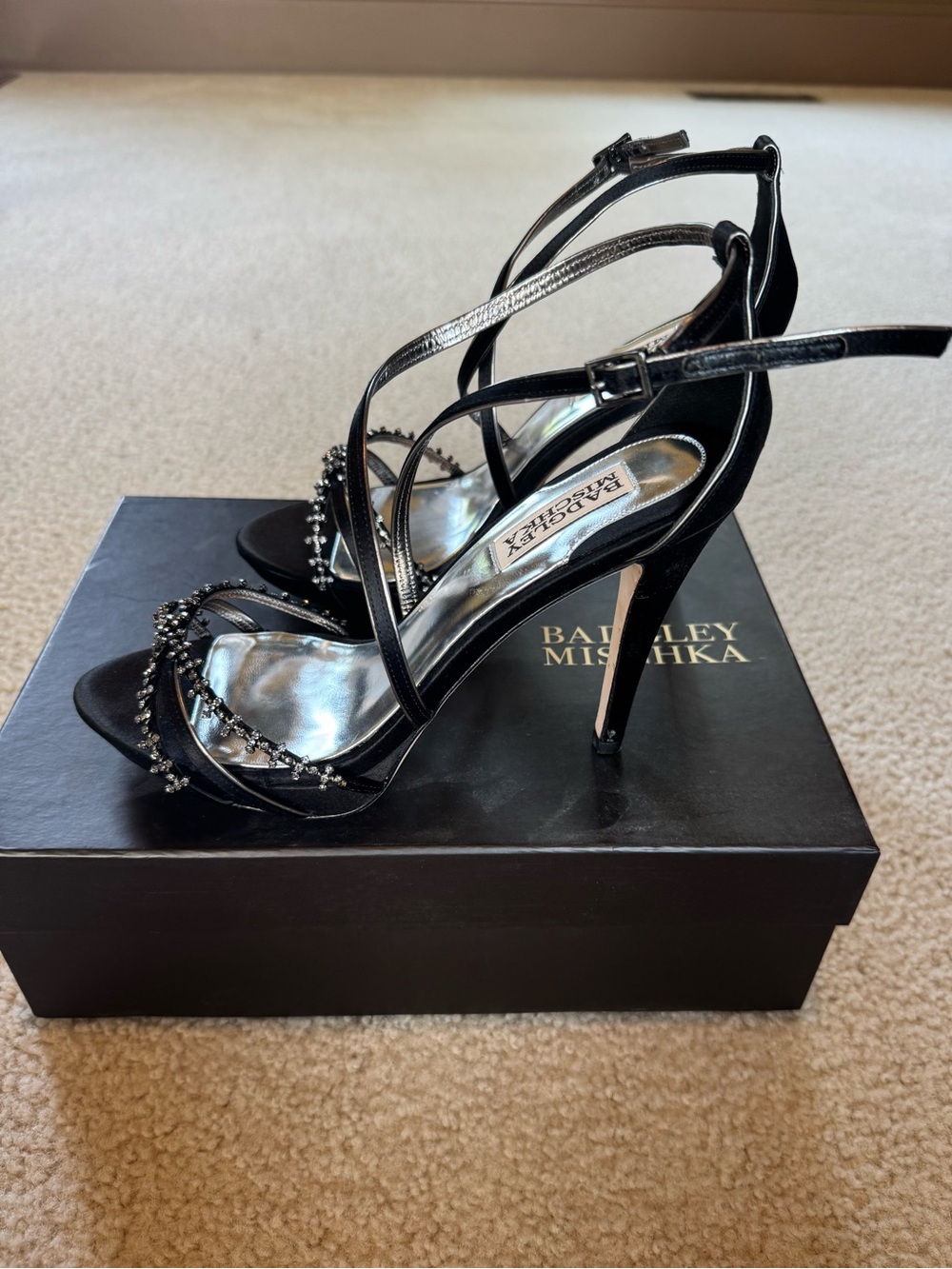 Badgley Mischka Black Sparkle Heels - Picture 2 of 5
